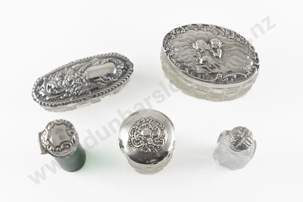 Three Edwardian S/S Lidded Cut Glass Vanity Pots Image 1++