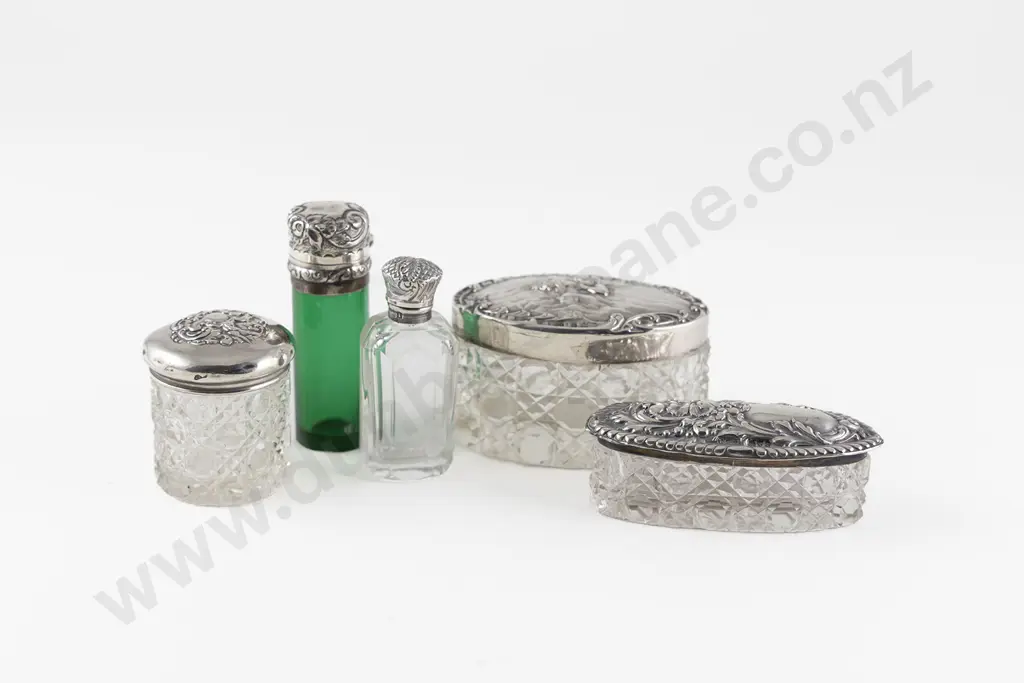 Three Edwardian S/S Lidded Cut Glass Vanity Pots Image 1++