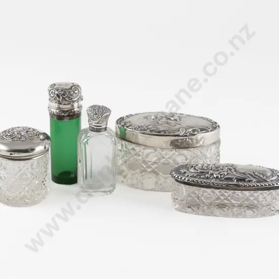 Three Edwardian S/S Lidded Cut Glass Vanity Pots