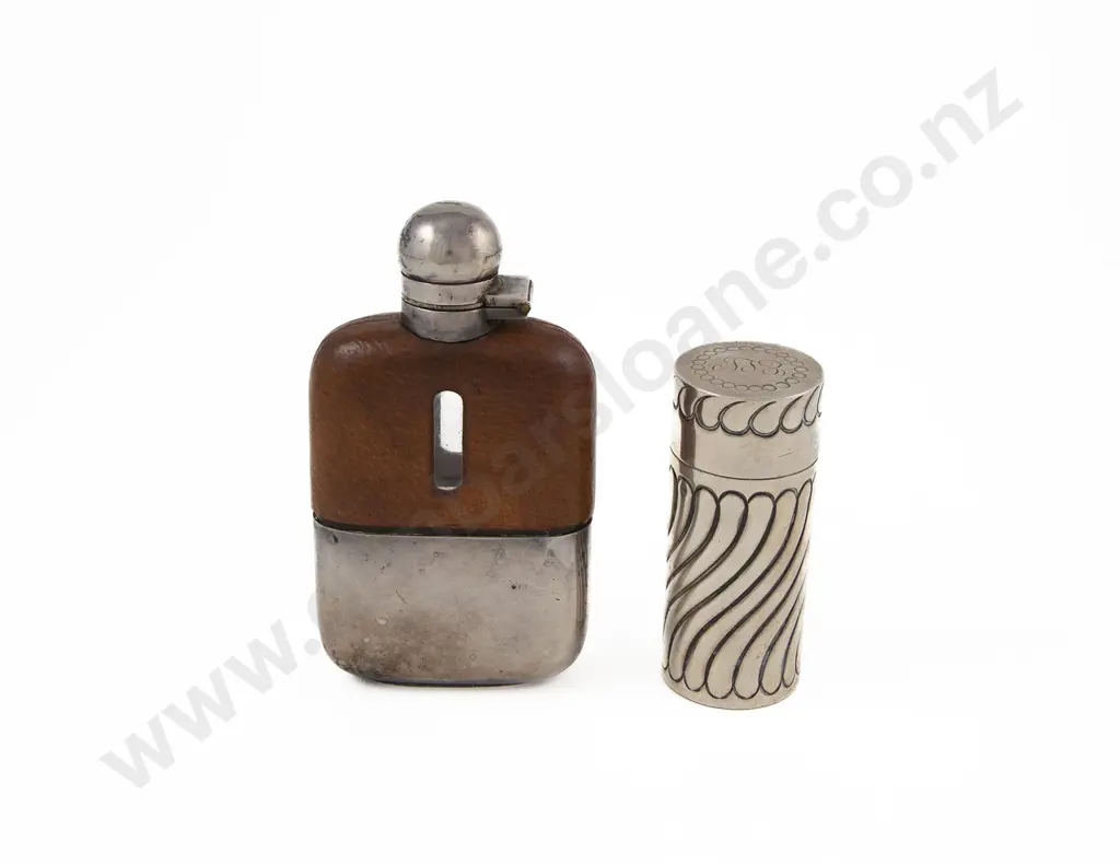 Small S/S & Leather Hip Flask Image 1++