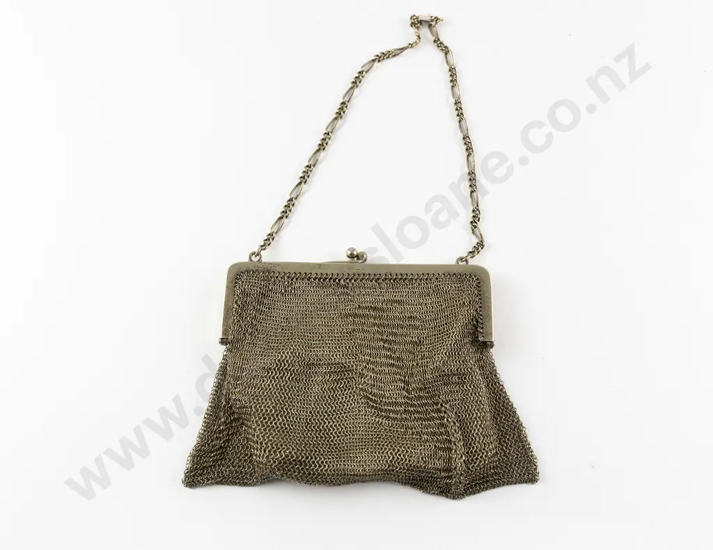 Art Deco .925 Sterling Silver Mesh Evening Purse Image 1++