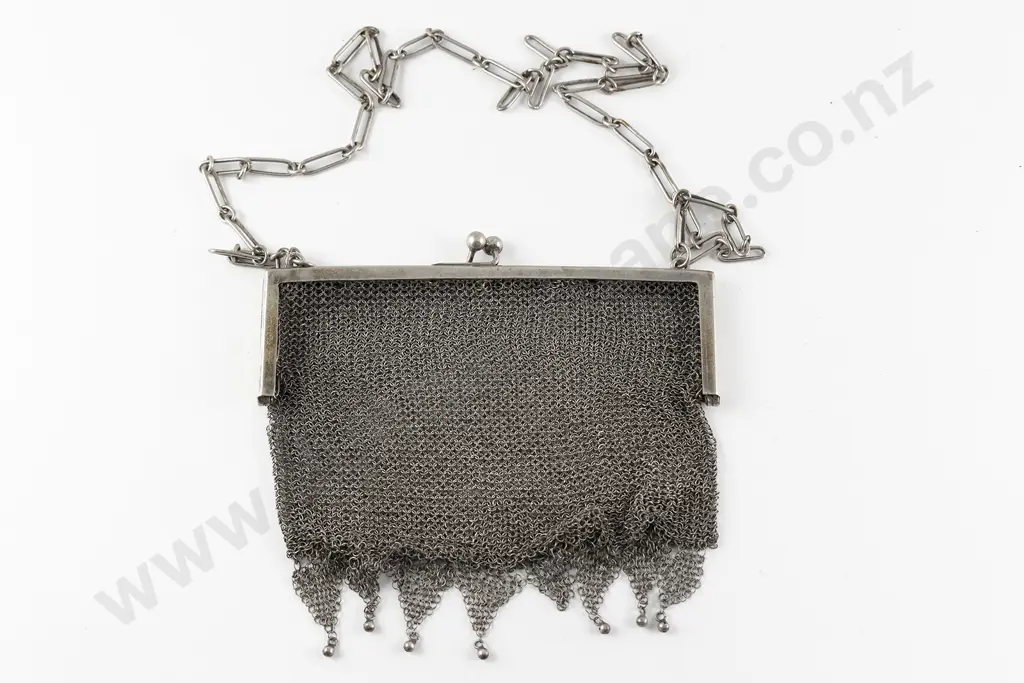 Art Deco .925 Silver Mesh Evening Purse Image 1++