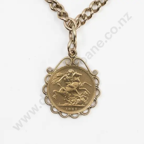 9ct Curb Link Chain with 1887 Sovereign Pendant