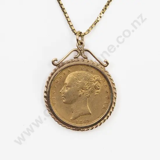 Victorian 1869 Full Sovereign in 9ct Pendant Mount