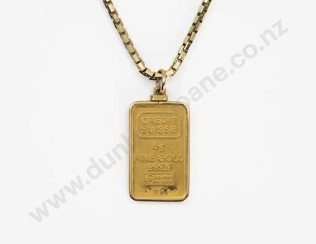 14ct Faceted Modern Rail Link Neck Chain with 5gm Fine Gold Bar Pendant Image 1++