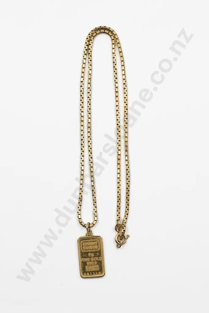 14ct Faceted Modern Rail Link Neck Chain with 5gm Fine Gold Bar Pendant Image 1++