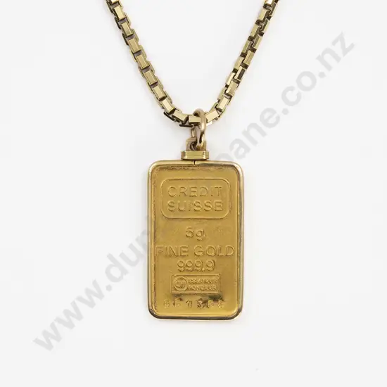 14ct Faceted Modern Rail Link Neck Chain with 5gm Fine Gold Bar Pendant
