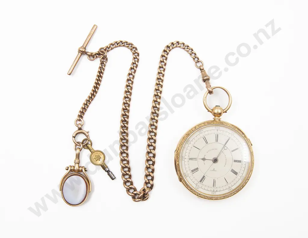 18ct Open Face Key Wind Marine Decimal Chronograph Image 1++