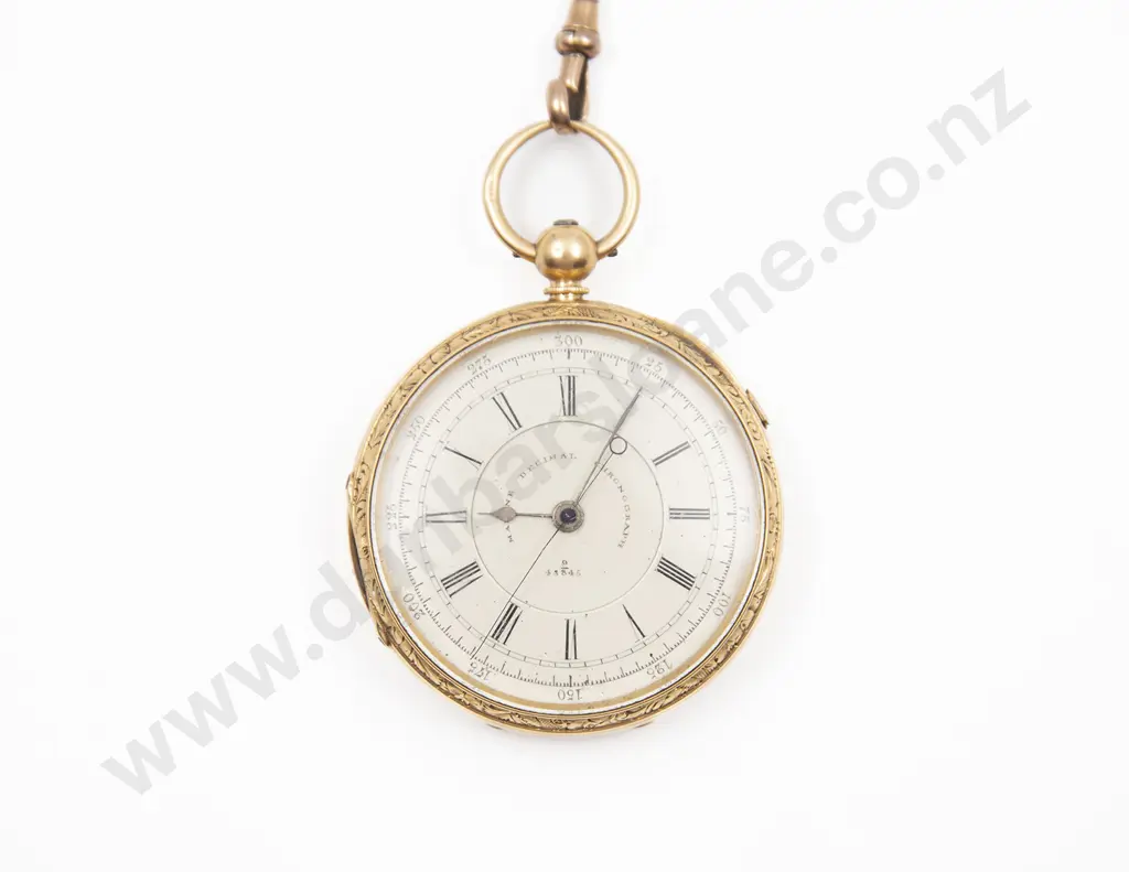 18ct Open Face Key Wind Marine Decimal Chronograph Image 1++