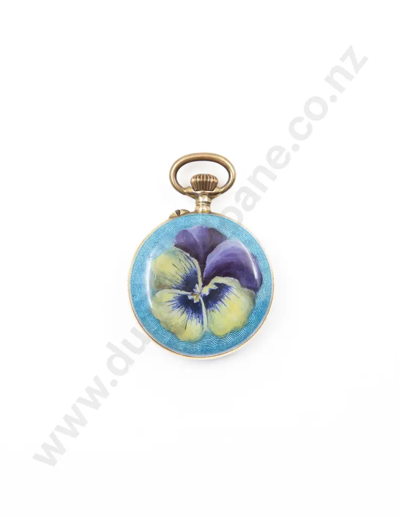 Early C20th .900 Silver Gilt and Enamel Open Face Fob Watch Image 1++