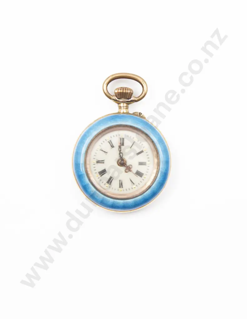 Early C20th .900 Silver Gilt and Enamel Open Face Fob Watch Image 1++