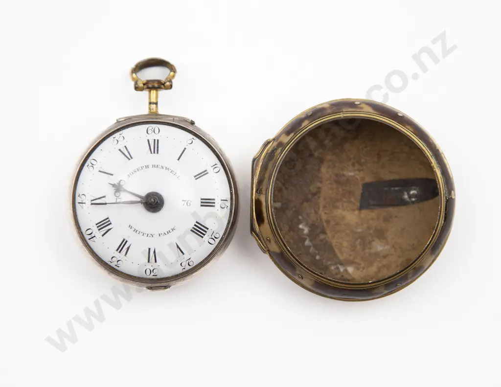 S/S and Tortoise Shell Pair Cased Key Wind Pocket Watch Image 1++