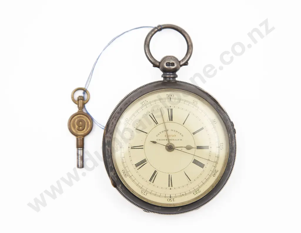S/S Cased Open Face Key Wind Patent Marine Chronograph Image 1++