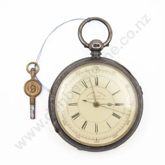 S/S Cased Open Face Key Wind Patent Marine Chronograph