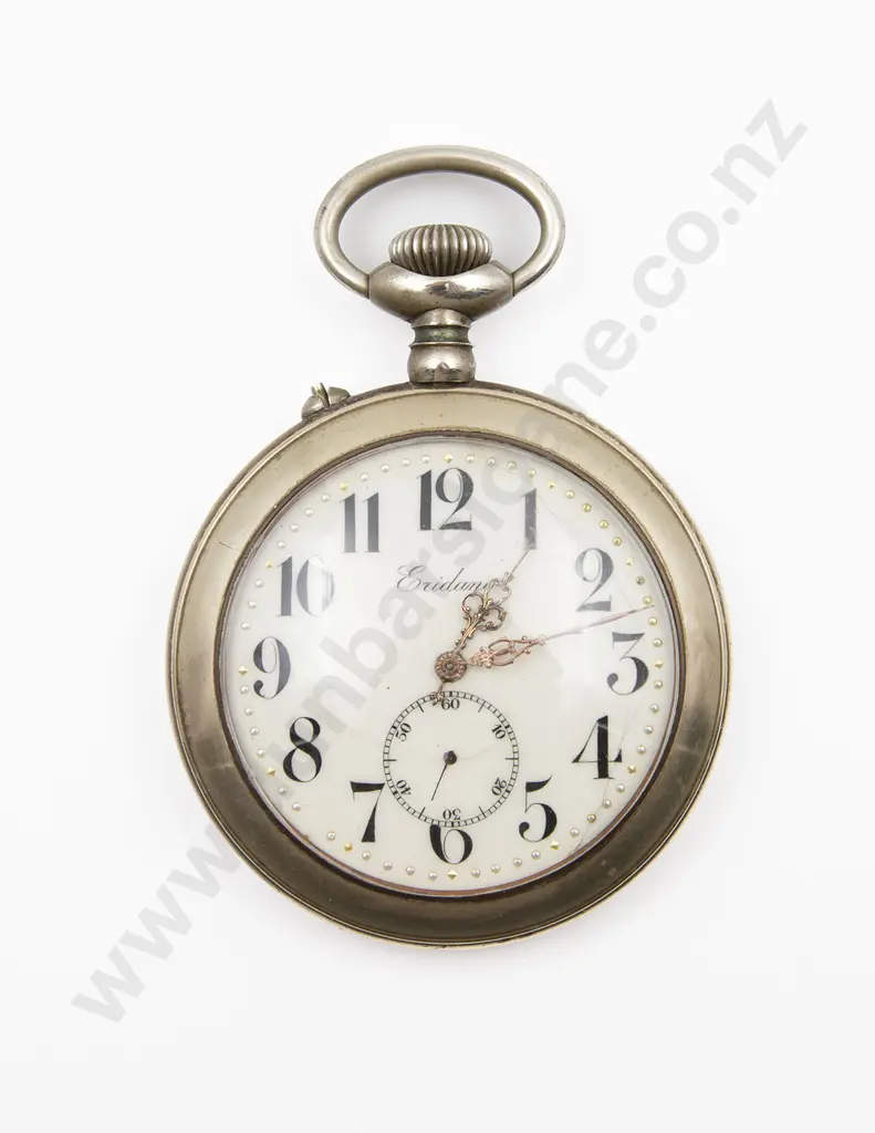 Edwardian Eridano Chrome Plated Oversized Open Face Lever Wind Pocket Watch Image 1++