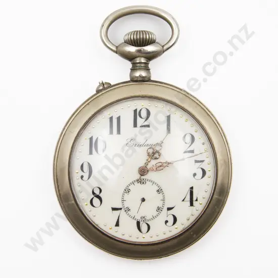 Edwardian Eridano Chrome Plated Oversized Open Face Lever Wind Pocket Watch