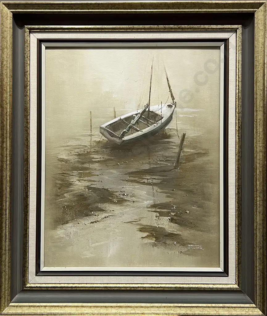 Brian Baxter - Moored Boat - Oil on Board Image 1++