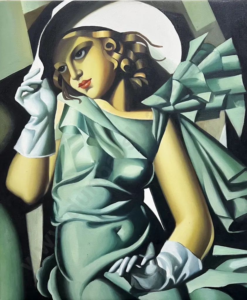 Reproduction of Tamara de Lempicka - Young Lady with Gloves - Oil on Canvas Image 1++