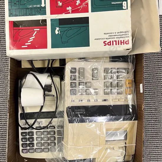 Quantity of Assorted Electronics Including Vintage Desk Calculators