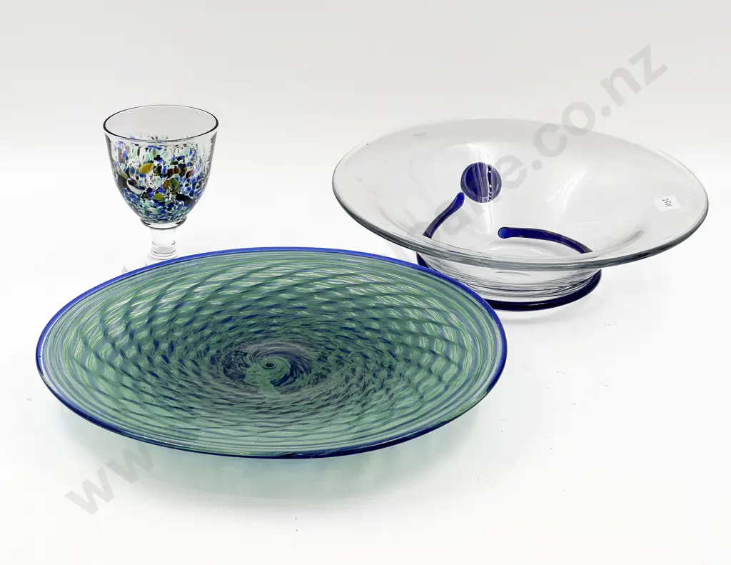 Three Pieces of Assorted Art Glass Including Hoglund Goblet Image 1++