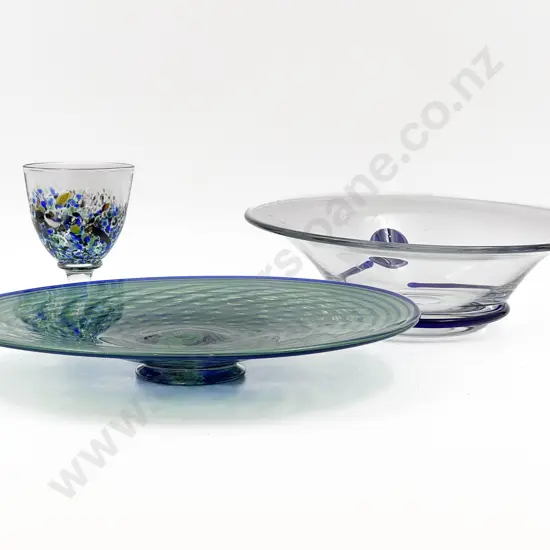 Three Pieces of Assorted Art Glass Including Hoglund Goblet