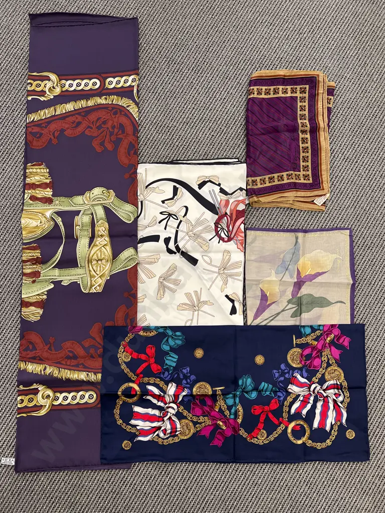 Box Including Various Silk Scarves and A 1980's American Cocktail Dress Image 1++