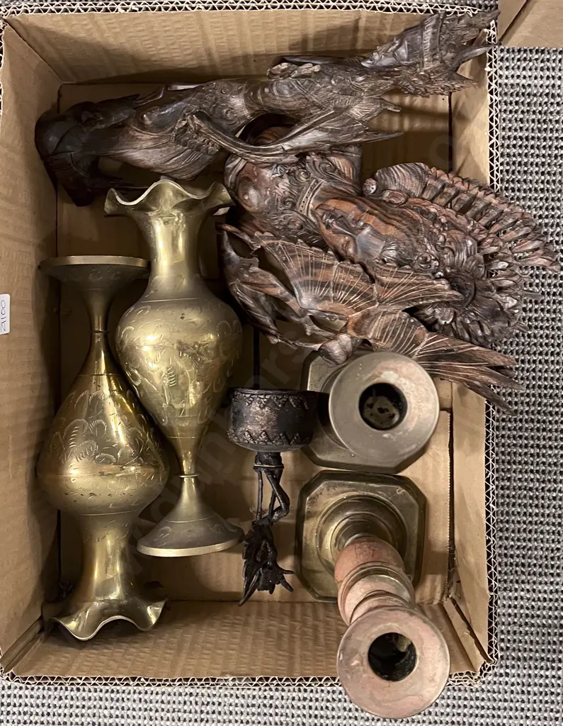 Box Including Brass Candlesticks Image 1++