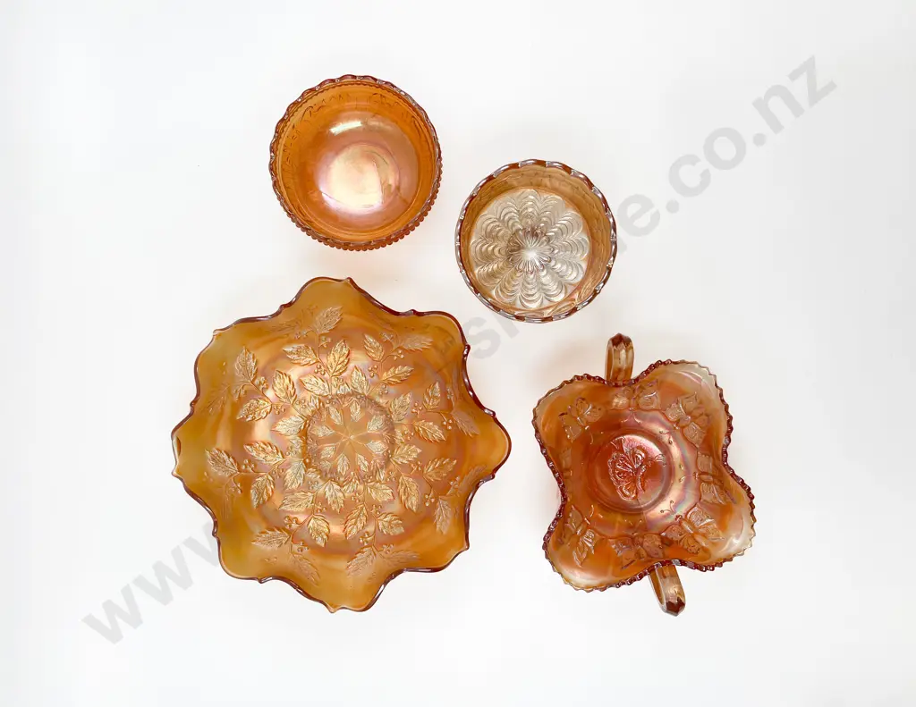 Four Pieces of Assorted Carnival Glass Image 1++