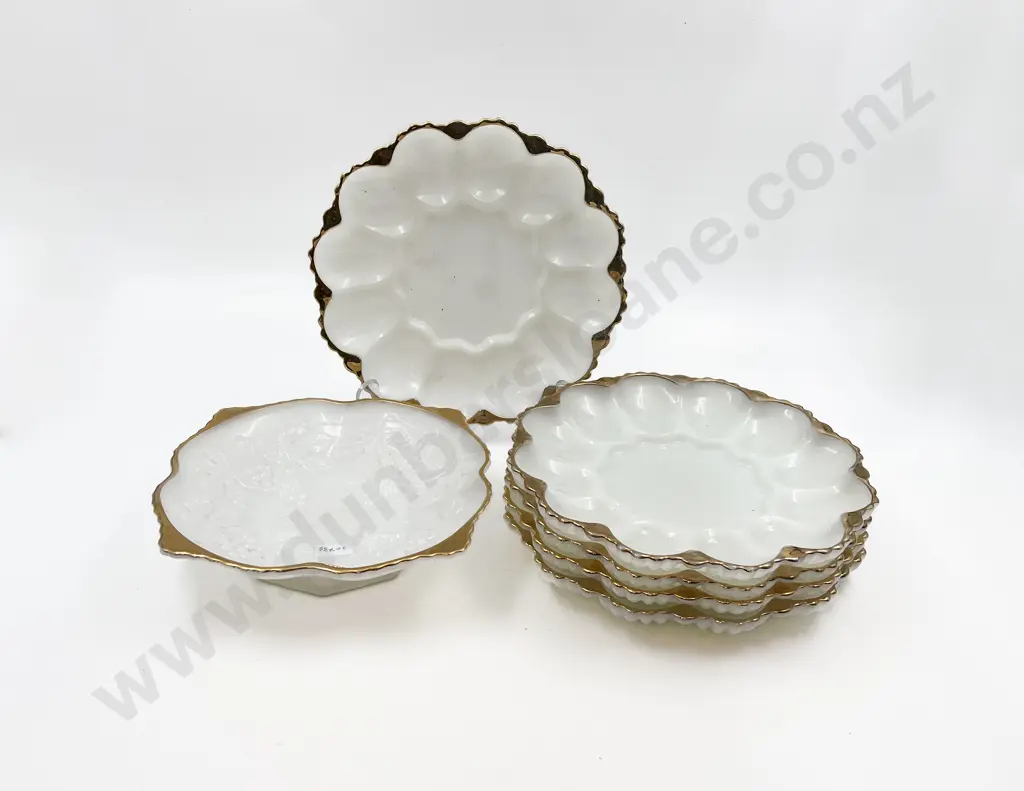 Six Assorted Milk Glass Serving Dishes Image 1++