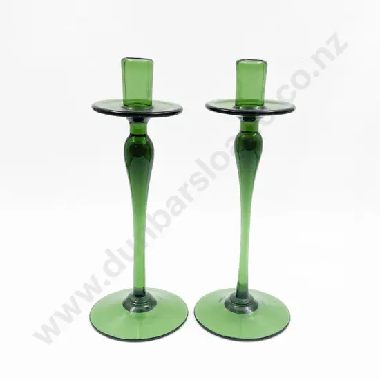 Pair of Green Glass Candlesticks