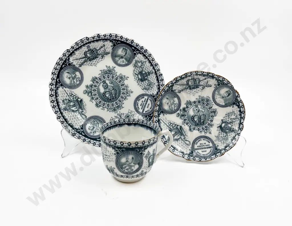 Royal Comm. Edward VII & Alexandra Coronation Year 1902 Fancy China Trio Image 1++