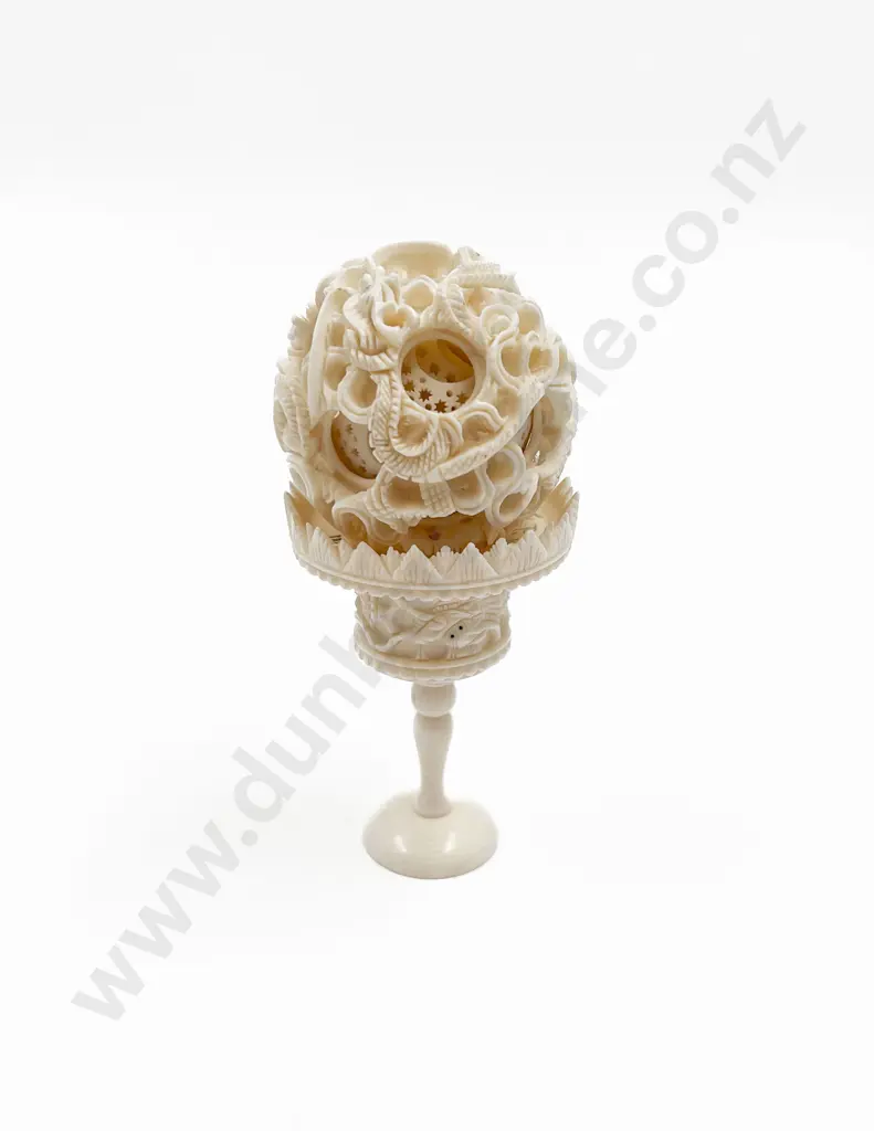 Small Ivory Puzzle Ball and Ship Image 1++