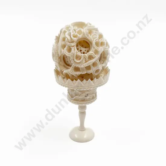 Small Ivory Puzzle Ball and Ship