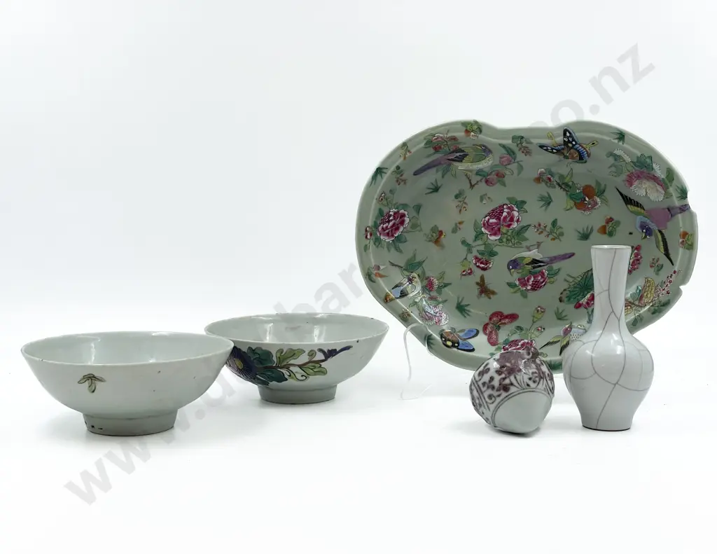 Small Quantity of Assorted Asian China Including Celadon Glazed Shallow Tray Image 1++