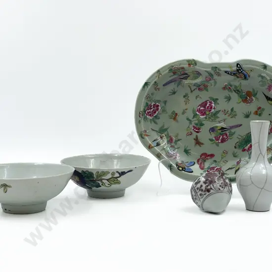 Small Quantity of Assorted Asian China Including Celadon Glazed Shallow Tray