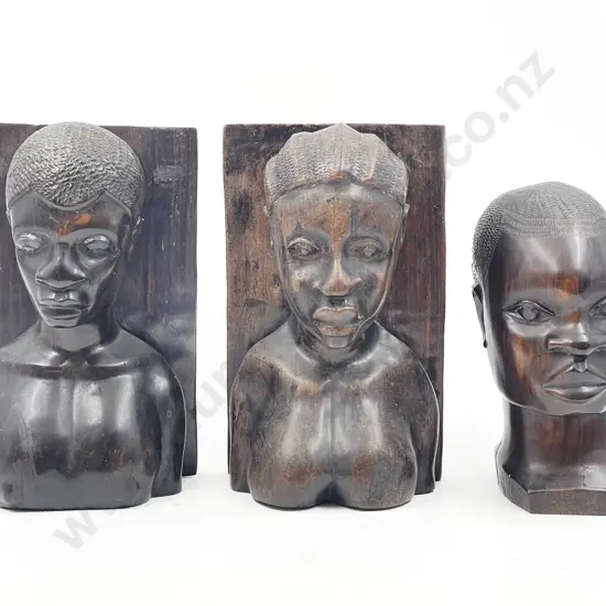 African Bust Together with Figural Bookends