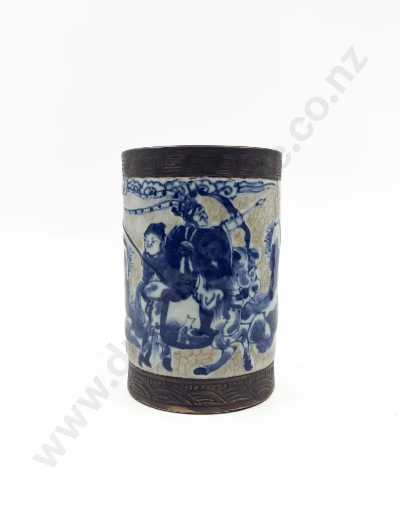 Embossed Blue and White Cylindrical Crackle Glaze Vase Image 1++