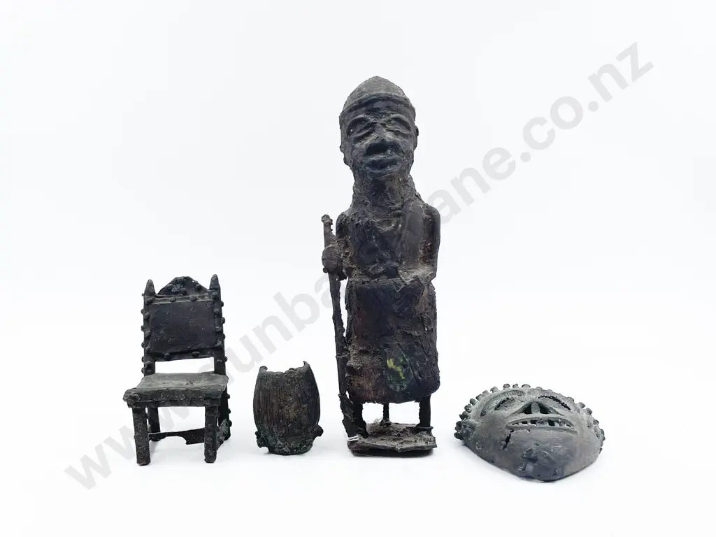 Early Bronze Benin Figure Including Mask etc Image 1++