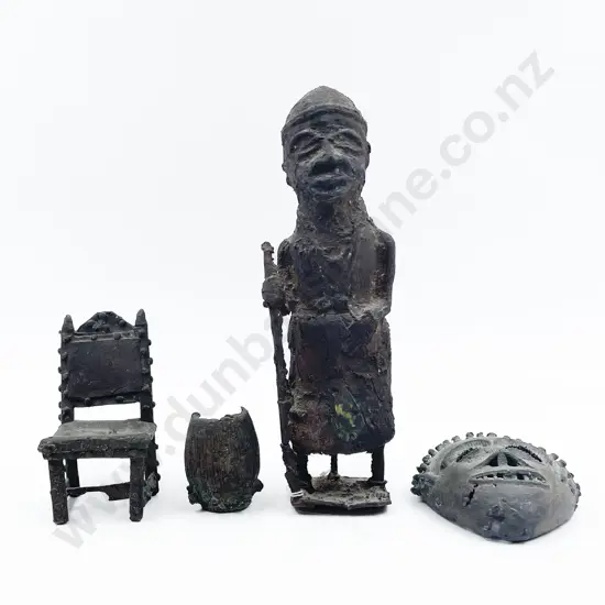 Early Bronze Benin Figure Including Mask etc