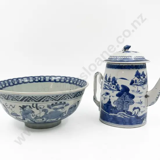 Two Pieces of Chinese Blue and White Including Teapot and Bowl