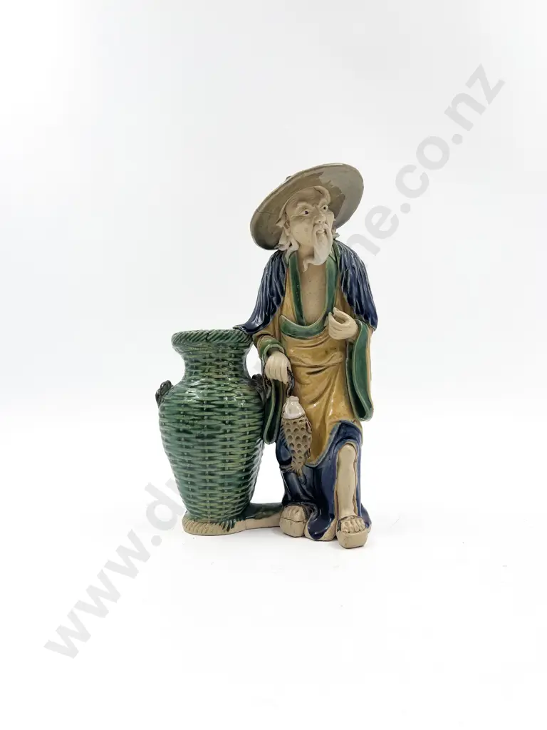 Glazed Asian Figure of Fisherman Image 1++