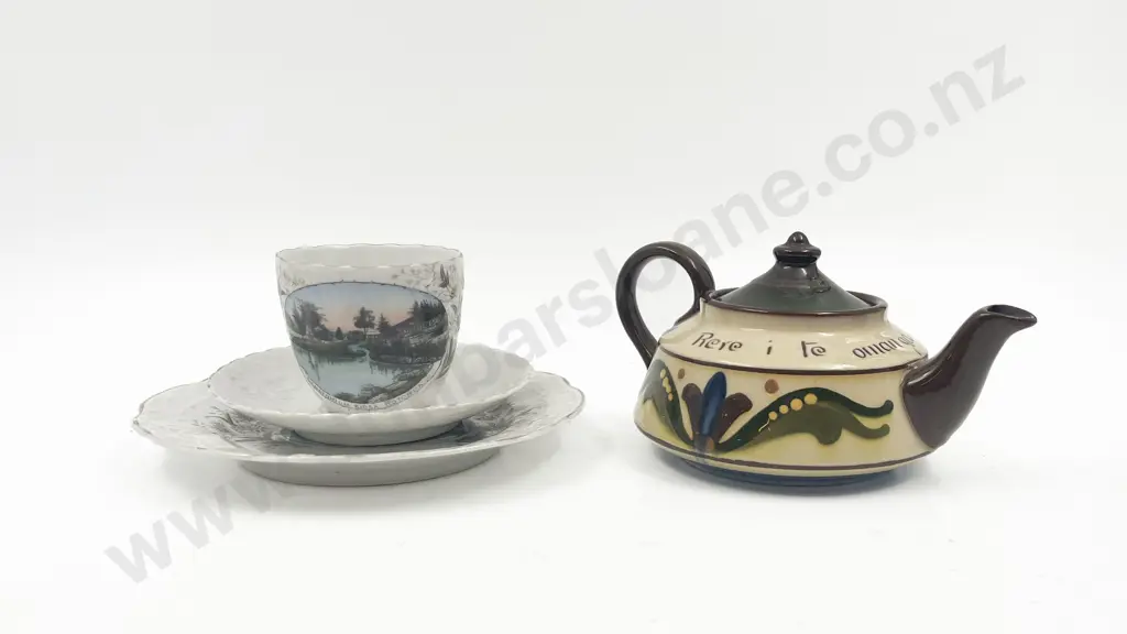 Torquay Ware Teapot and Fancy China Trio Image 1++