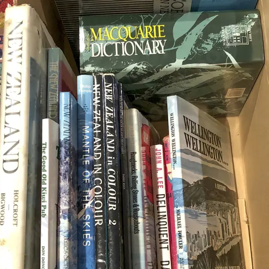 Box of Assorted NZ Reference Volumes Including Two Copies of Weekly News Featuring Kuia with Moko