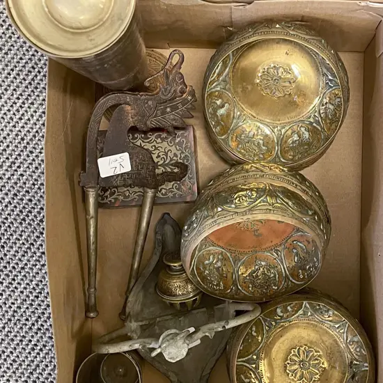 Box of Assorted Vintage Metal Ware