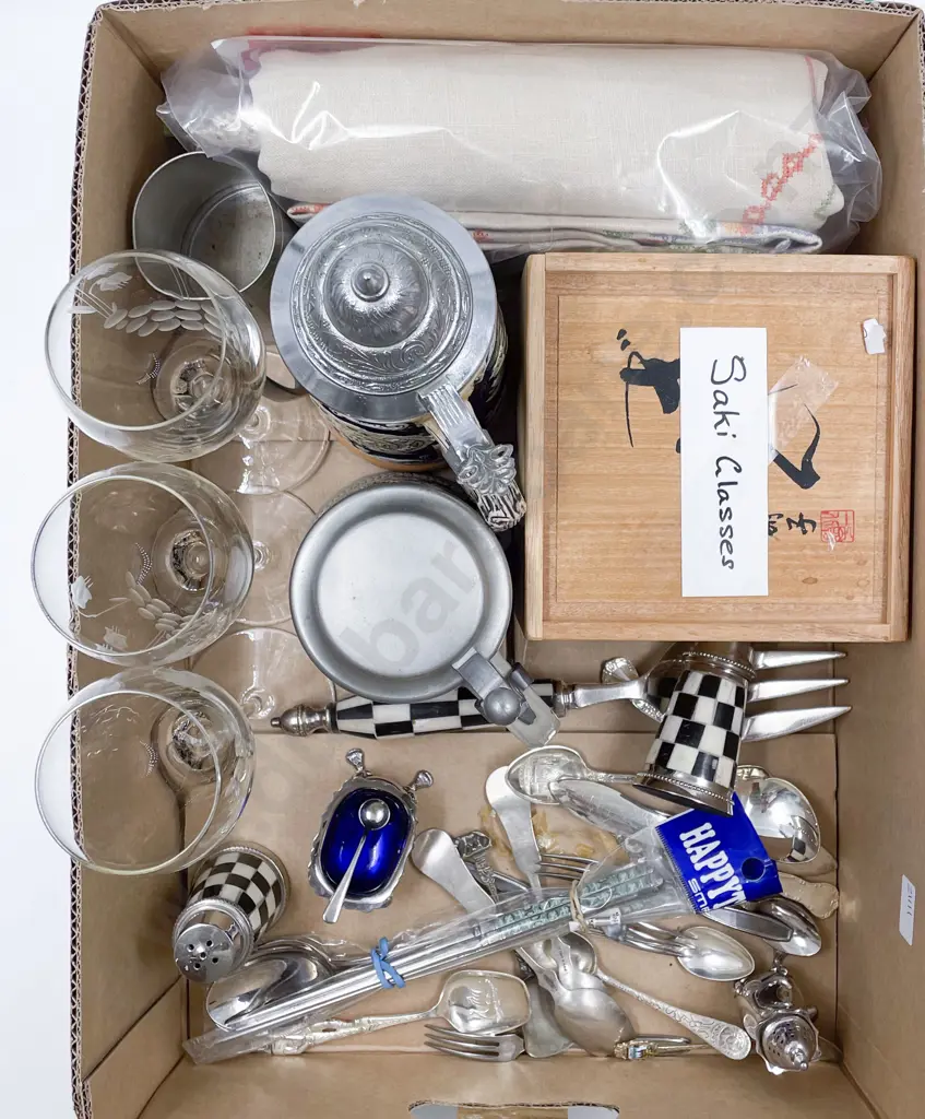 Box of Assorted Including Sake Glasses and Cutlery etc Image 1++