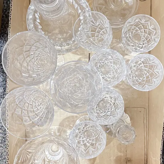 Box of Assorted Crystal and Glassware Including Decanter
