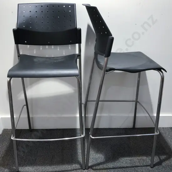 Pair of Chrome and Plastic Seated Bar Stools