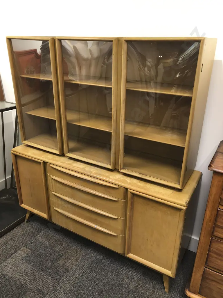 Heywood-Wakefield American Made Mid-Century Sideboard with Glazed Bookcase Top Image 1++