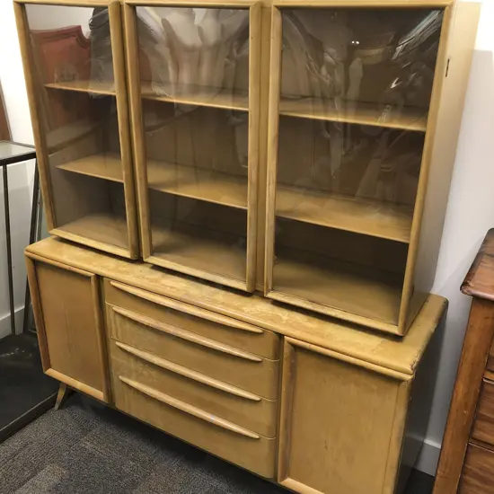 Heywood-Wakefield American Made Mid-Century Sideboard with Glazed Bookcase Top