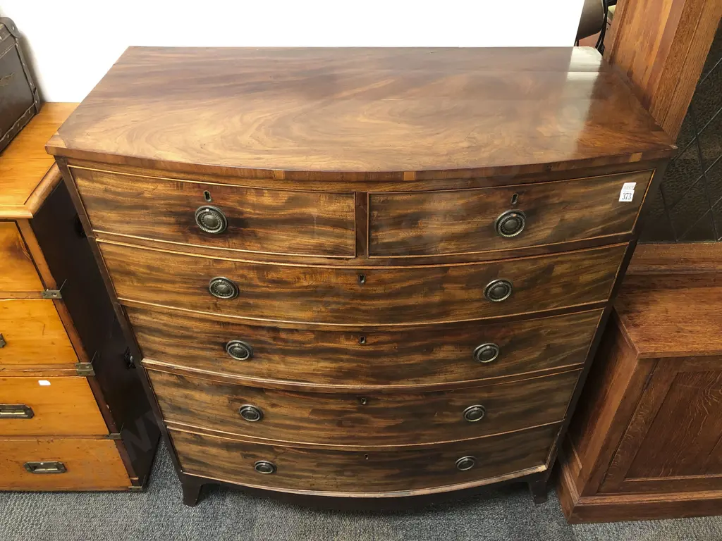 Regency Mahogany Bow Front Chest of Drawers Image 1++